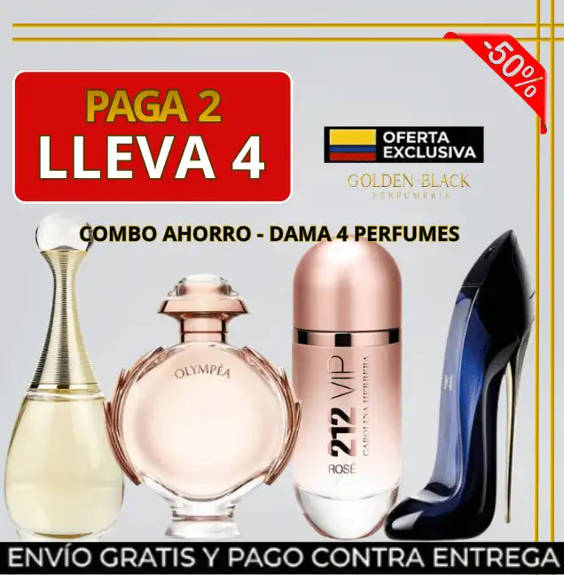 COMBO 4 PERFUMES DAMA: ( GOOD GIRL + 212 VIP ROSE + OLYMPEA + J´ADORE )