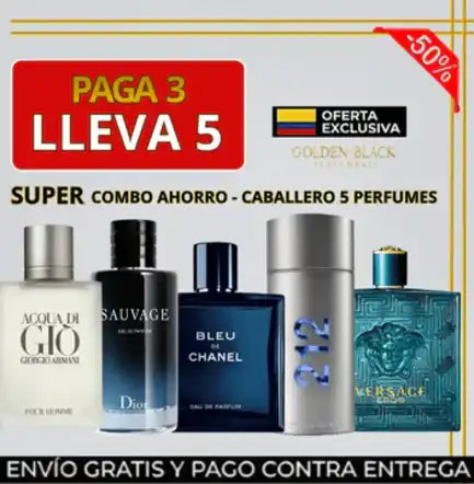 SUPER COMBO CABALLERO 5 : ACQUA DI GIO + SAUVAGE + BLEU CHANEL + 212 + EROS