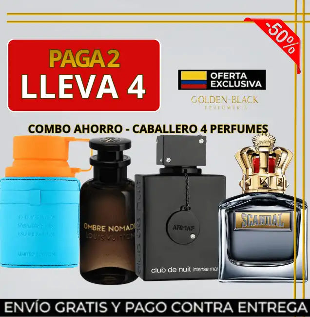 COMBO 4 PERFUMES CABALLERO: (SCANDAL + OMBRE NOMADE +CLUB DE NUIT + MANDARIN SKY)